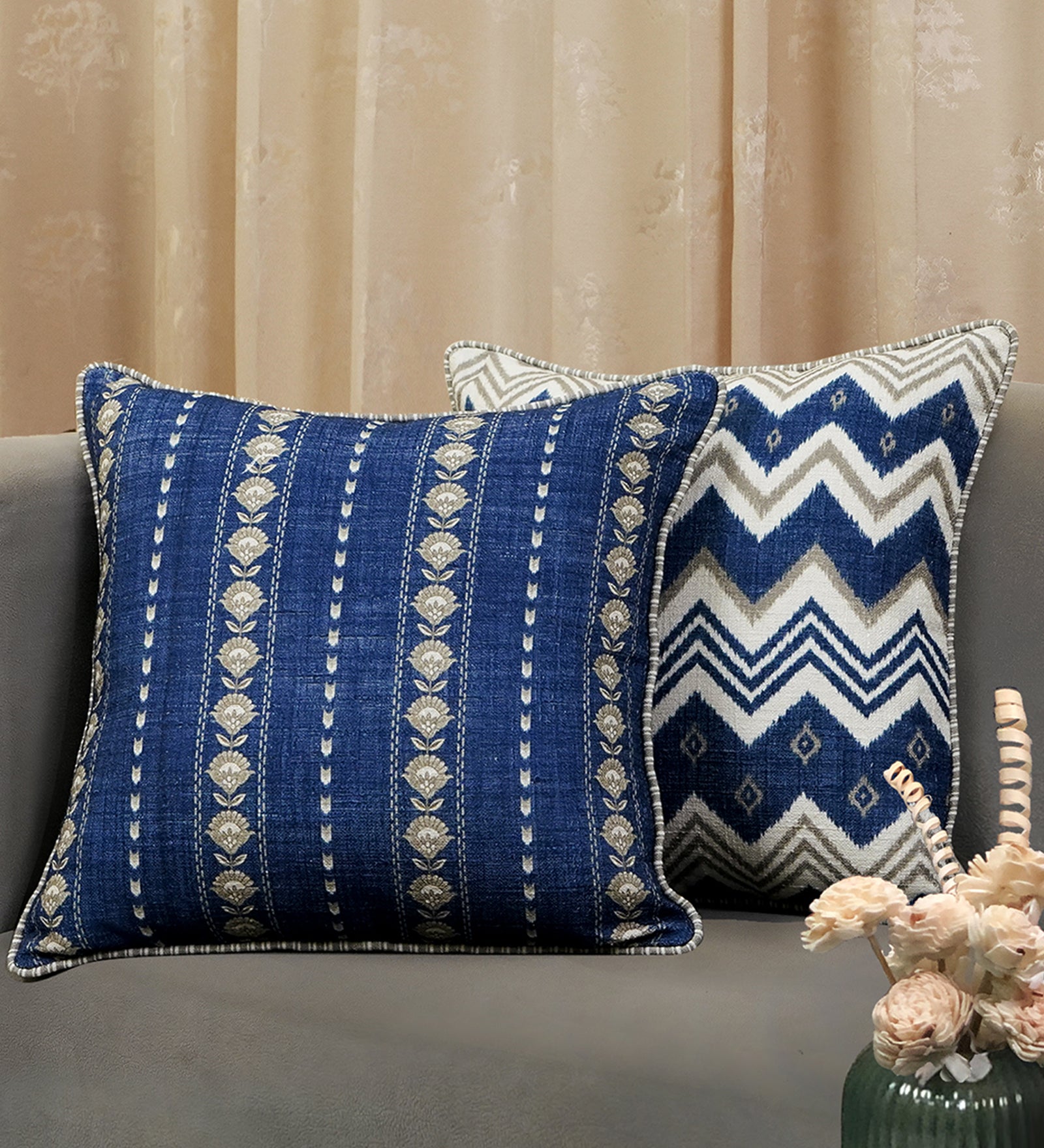 Buta Tarang Cushion Cover - Blue , 18 x 18