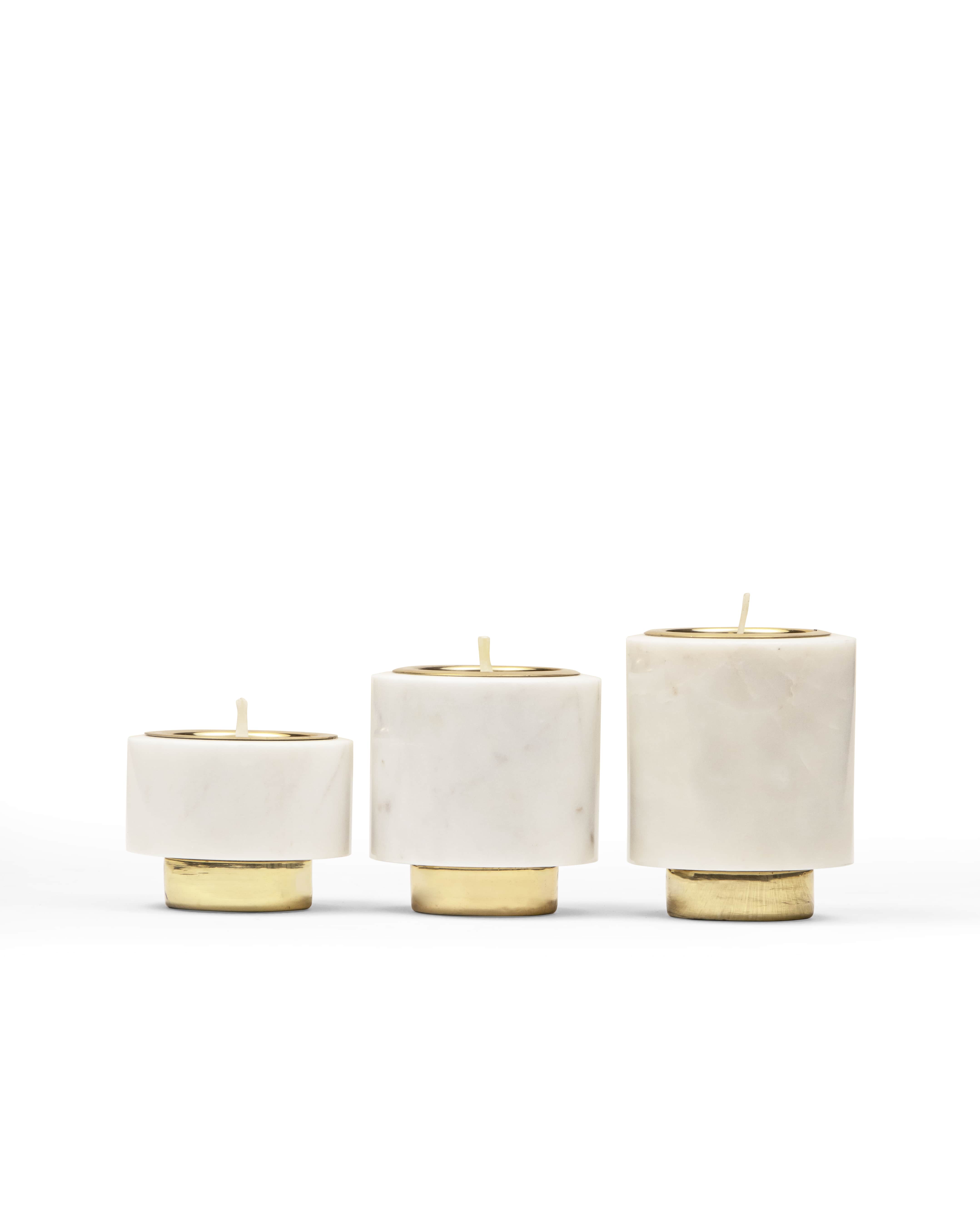 Tealight Pillers | Brass And White Marble