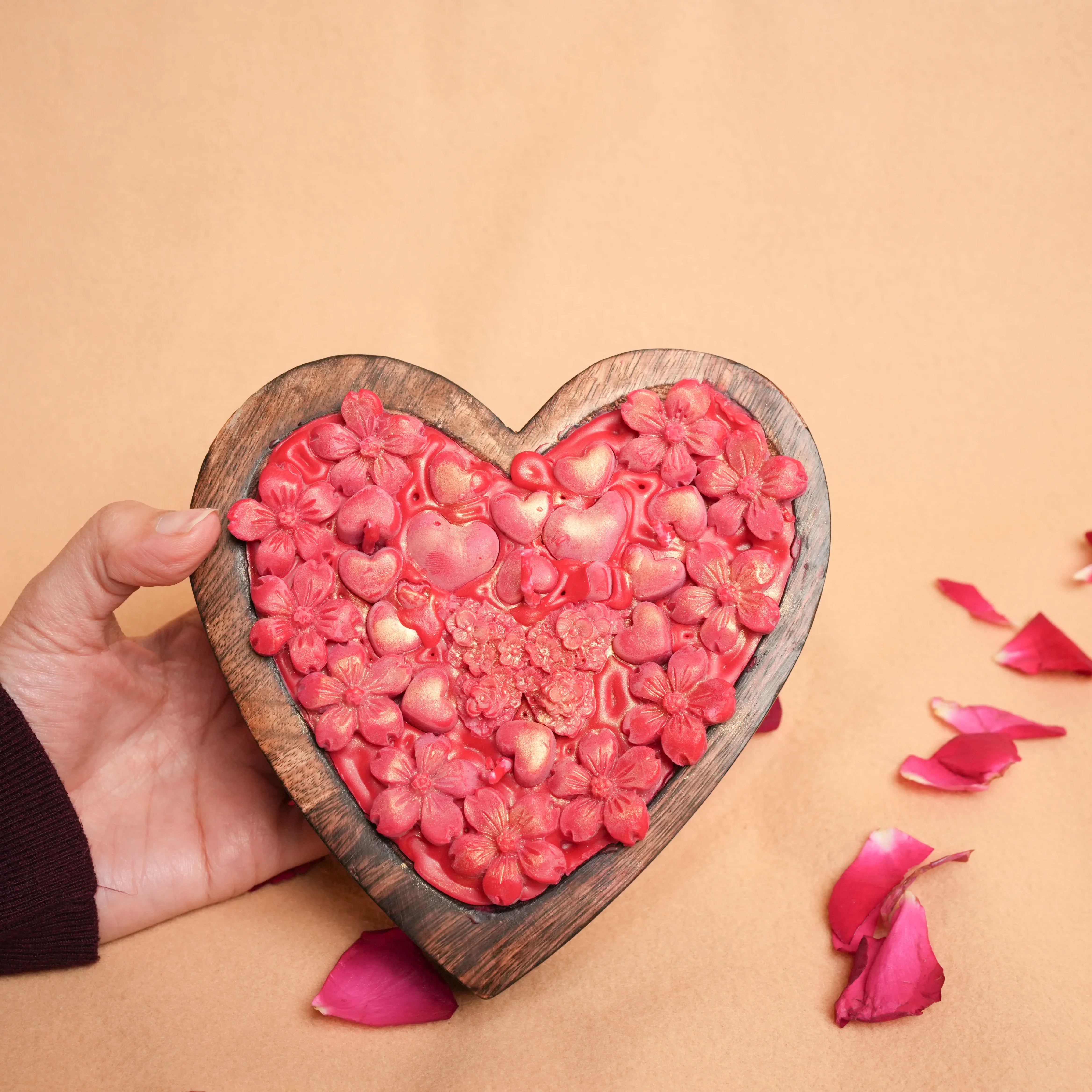 Wooden heart candle