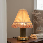 Cordless Dimmable Touch Table Lamp with Pleated Camel Fabric Shade | Antique Brass Finish