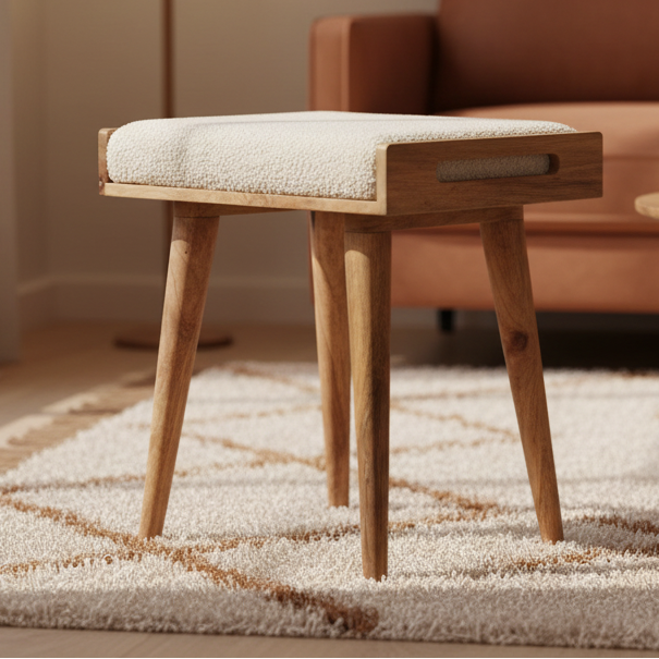 Boucle Cream Tray Style Footstool