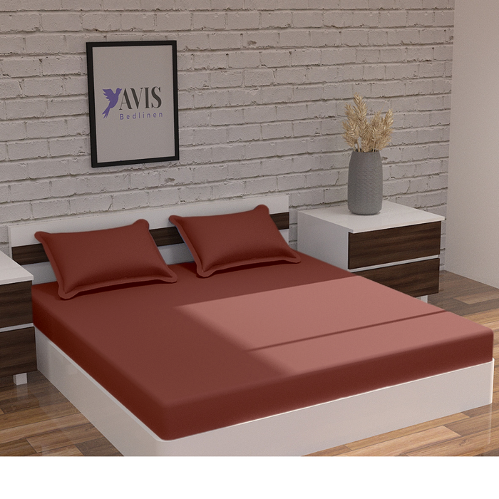 Brick Red Cotton Bedding Set With Pillow Covers | King Size