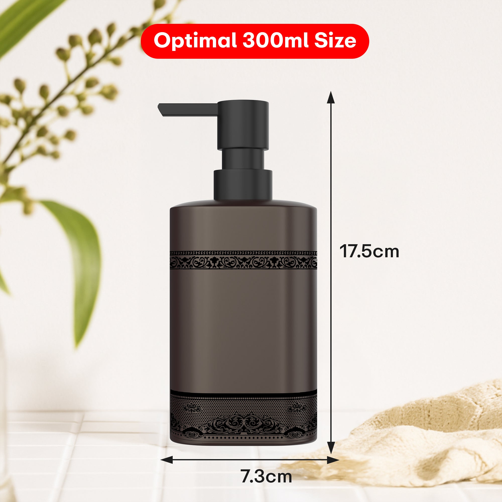Rioware Outdoor Living Ceramic Liquid Soap Dispenser, 300ml, Multipurpose Refillable for Hand Wash, Dish Wash, Shampoo, Kitchen, Bathroom, and Household Use Pack of 1, Grey with Matte Black Accents