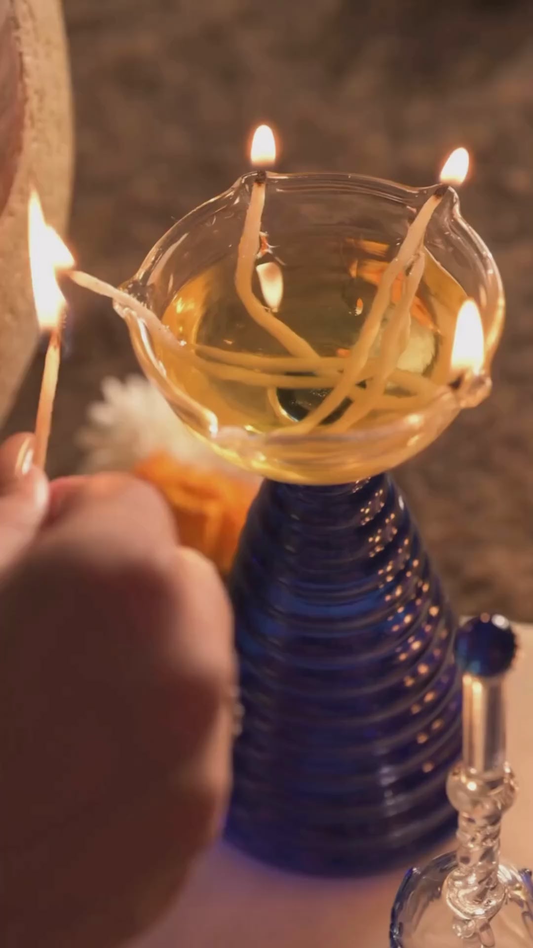 Load video: Blue Glass Diya