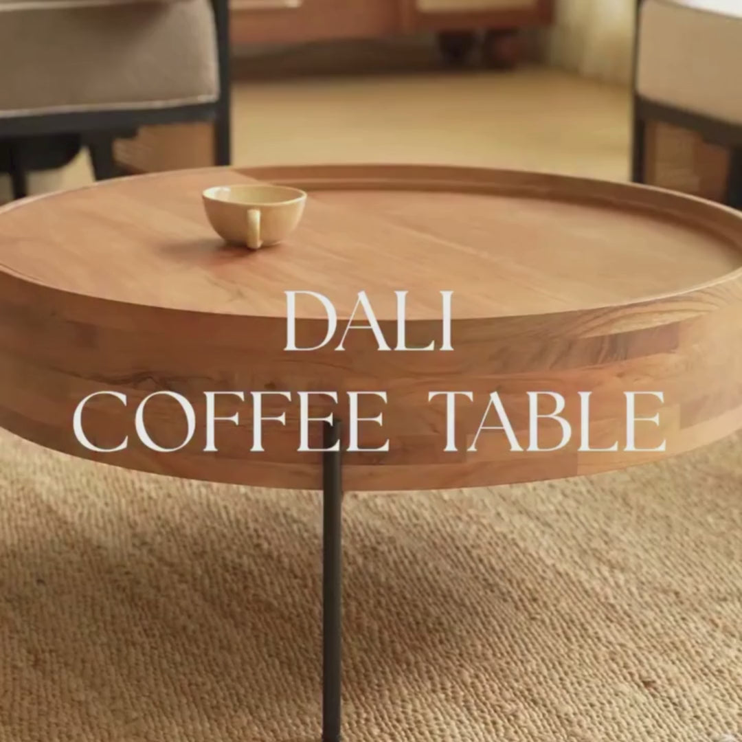 Load video: Dali Unique Wooden Coffee Table | Drum Shape Center Table For Living Room | Tea Table