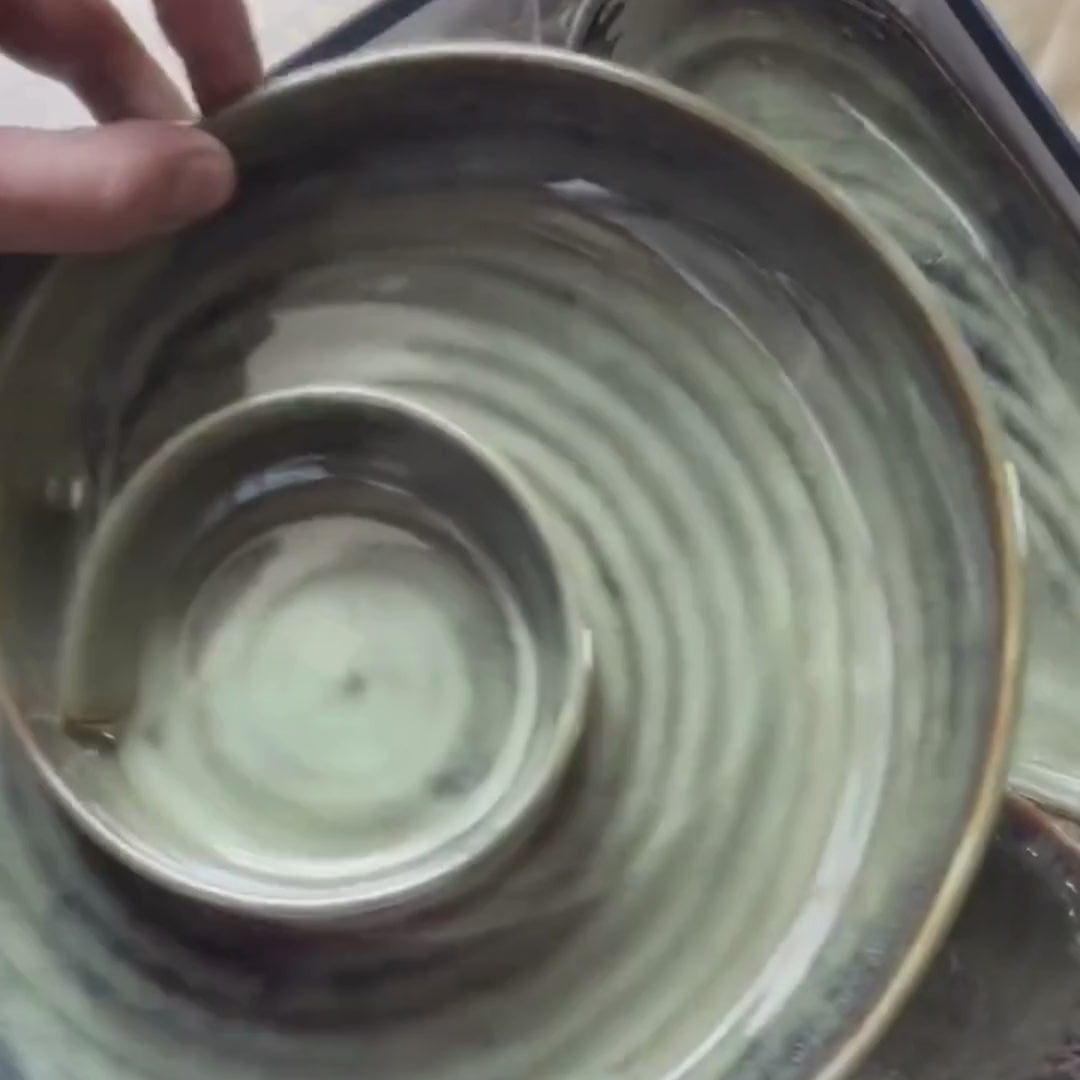 Load video: Olive Ceramic Platter | Snacks Serving Platter with Dip Section | Ceramic Serving Plate for Gifts &amp; Hampers