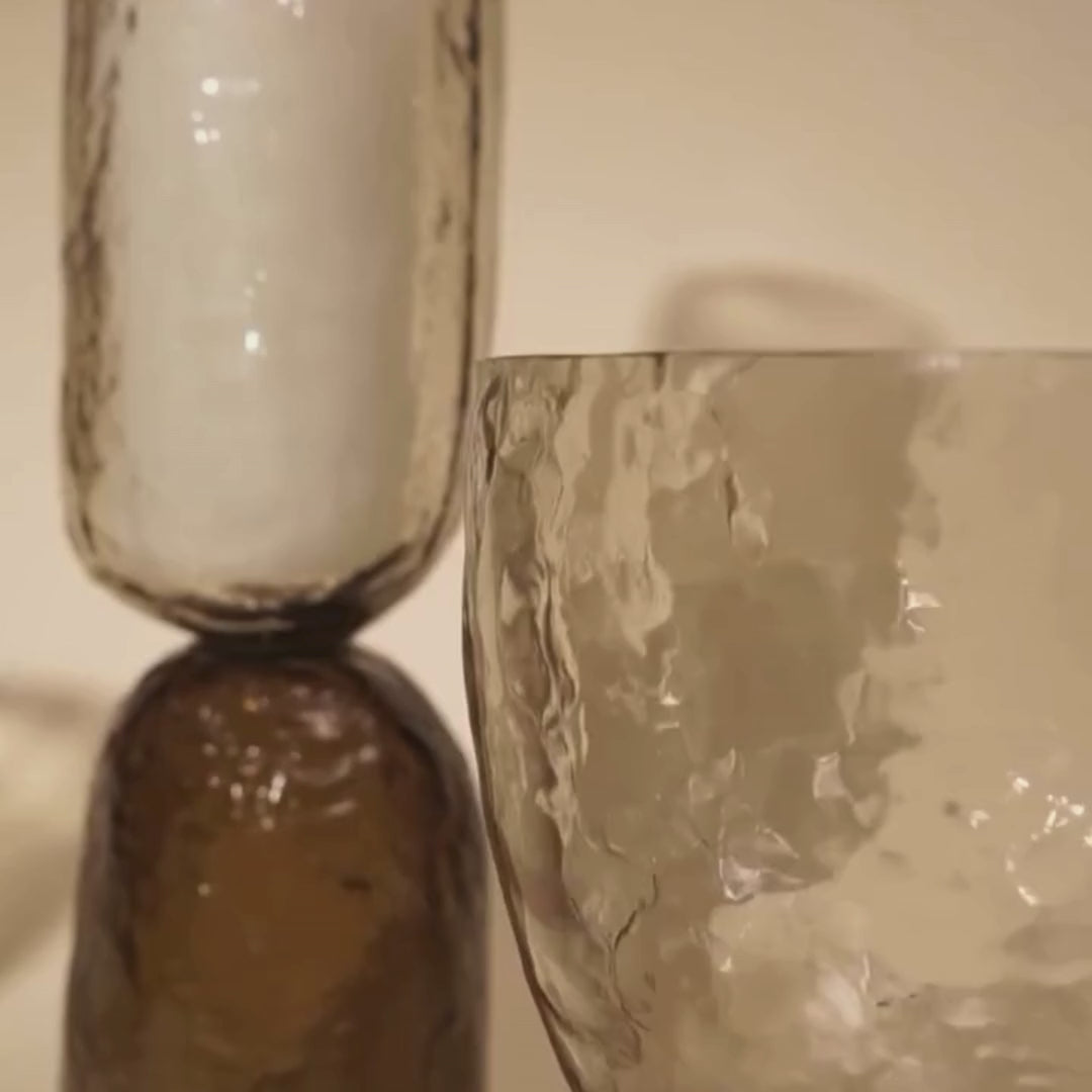 Load video: Axel Textured Glass Vase or Candle Holder | Handcrafted Décor Piece for Flower Arrangements (Set of 2)