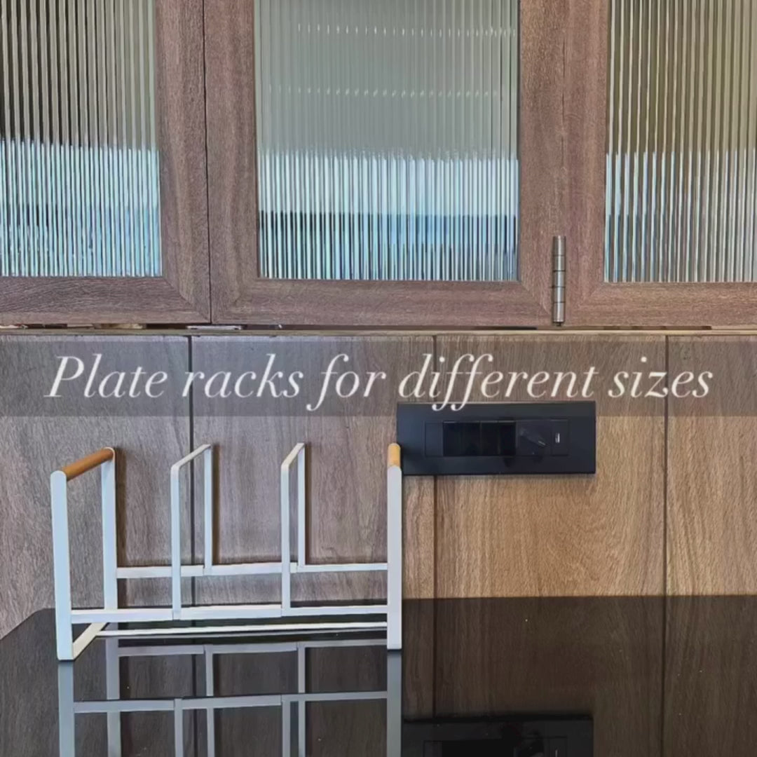 Load video: White Steel Plate Stand Rack | Storage Organizer For Kitchen &amp; Home | Kitchen Rack for Storage