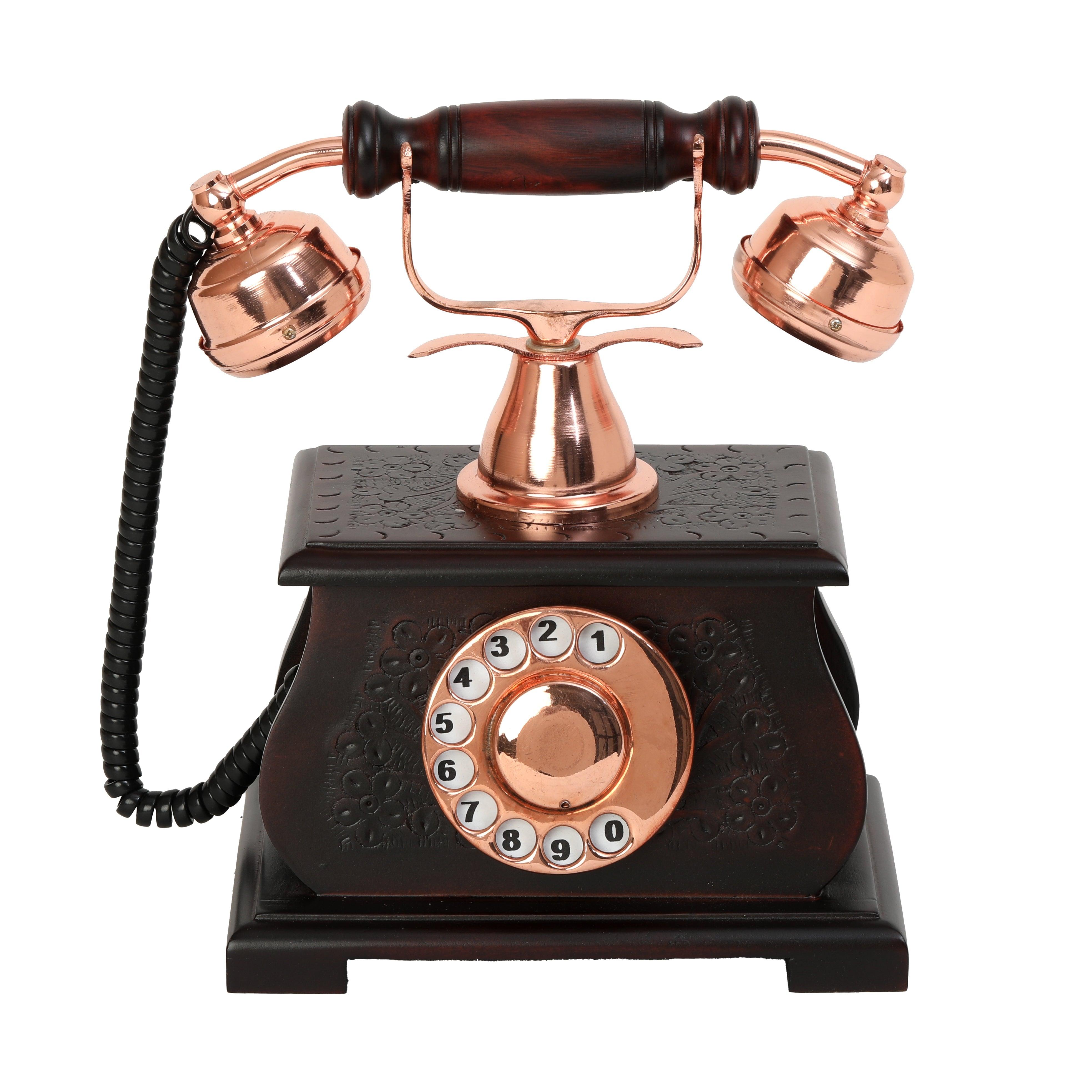 Retro Brass and Wood Ornamental Telephone - Royal Model - Copper Finish