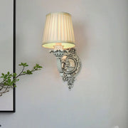 Traditional Single Swan Wall Sconce in Antique White with Pleated Fabric Shade