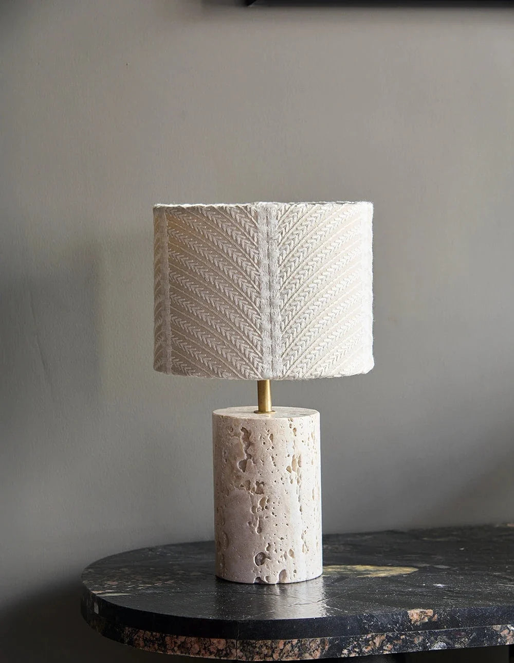Terra - Travertine & embroidered lampshade | Table Lamp