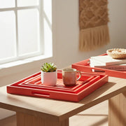 Handwoven Bamboo Red Tray Set