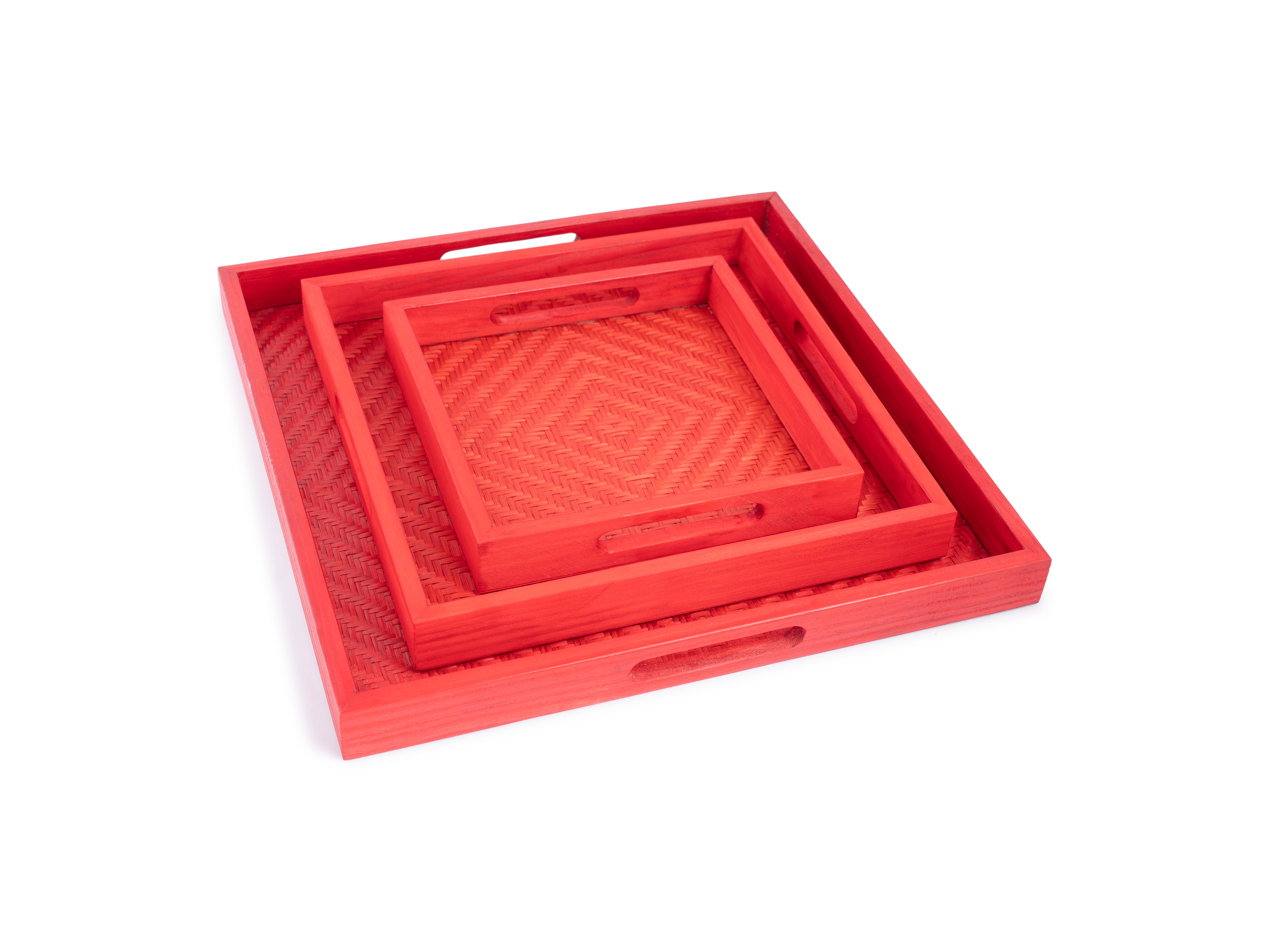 Handwoven Bamboo Red Tray Set