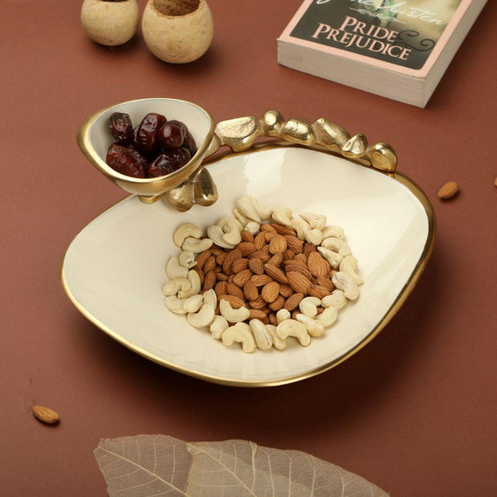 Metallic & Stone Chip & Dip Platter | Decorative Serveware Plate With Bowl For Home