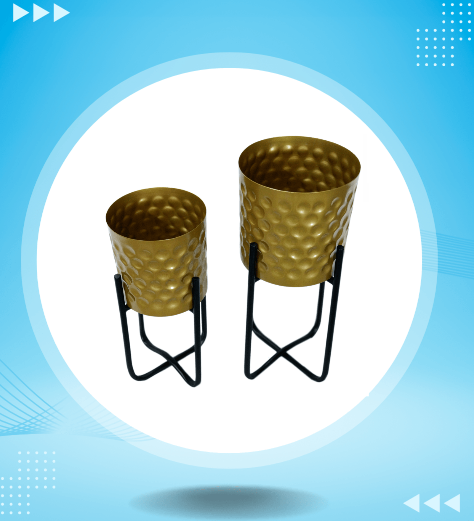 Gold Hammered Metal Floor Planters with Stands Planters for Living Room, Bedroom (Hammered Planter)