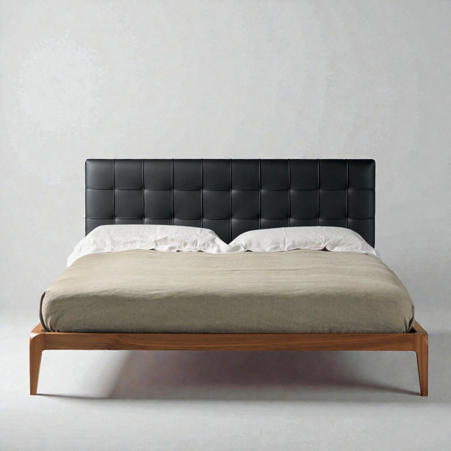 Donna Solid Teak Wood And Fabric/Faux Leather Upholstery King Size Bed