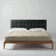 Donna Solid Teak Wood And Fabric/Faux Leather Upholstery King Size Bed