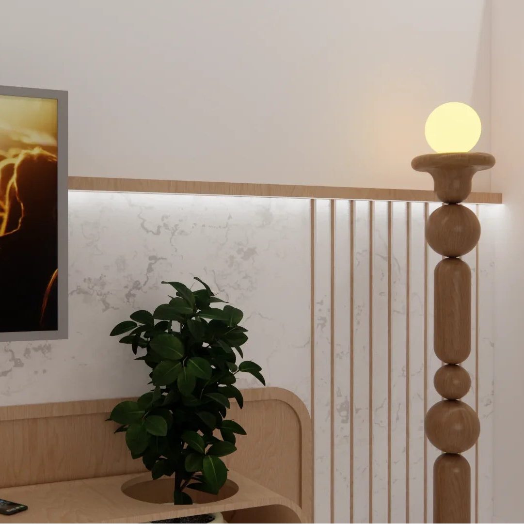 Teak Wood Sculptural Floor Lamp | Designer Modern Standing Lamp for Living Room & Home Decor