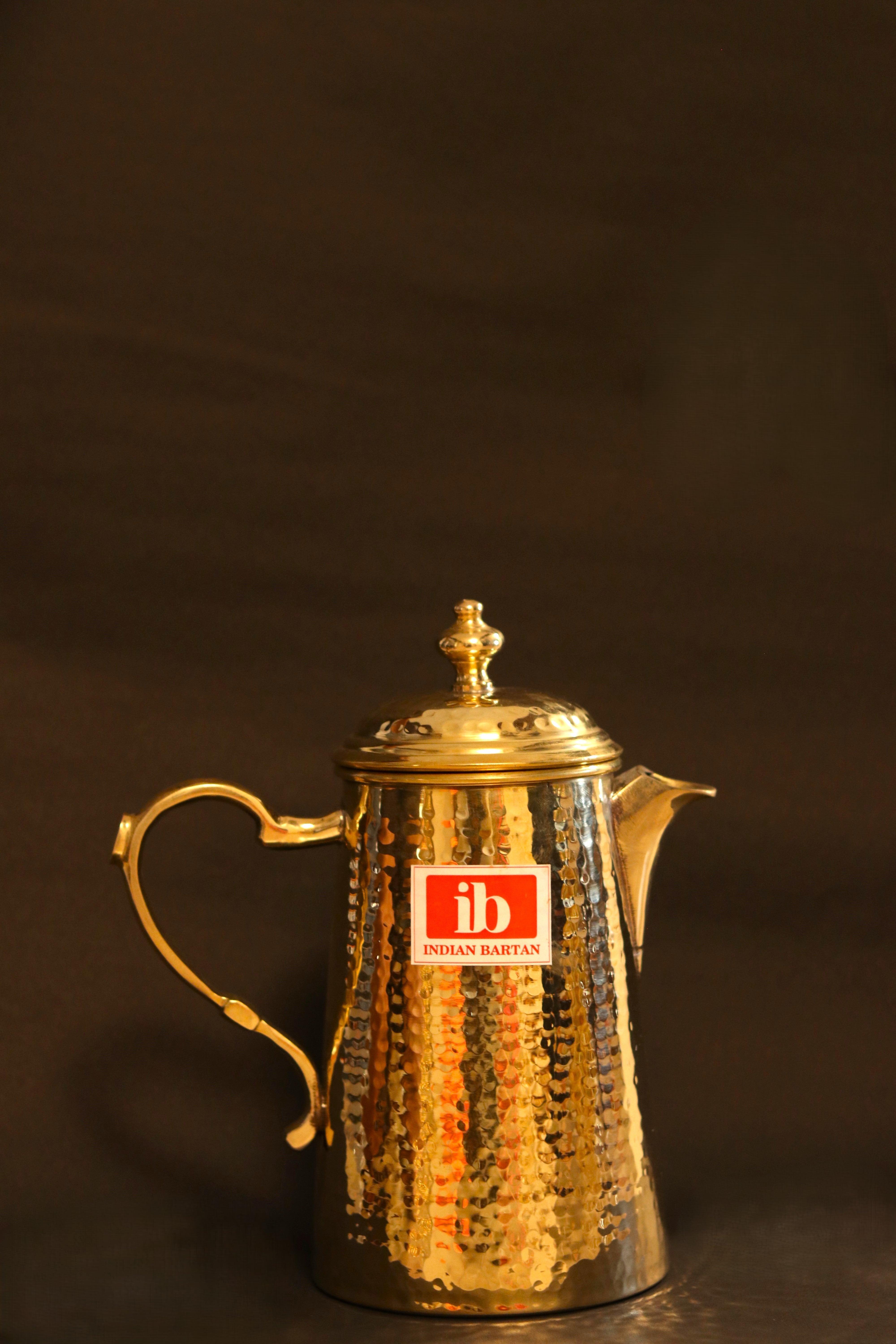 Golden Brass Water Jug With Lid For Home & Kitchen | Peetal Bartan