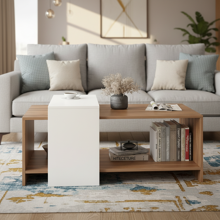 Coffee Table for Living Room with Storage Shelf - Blueten