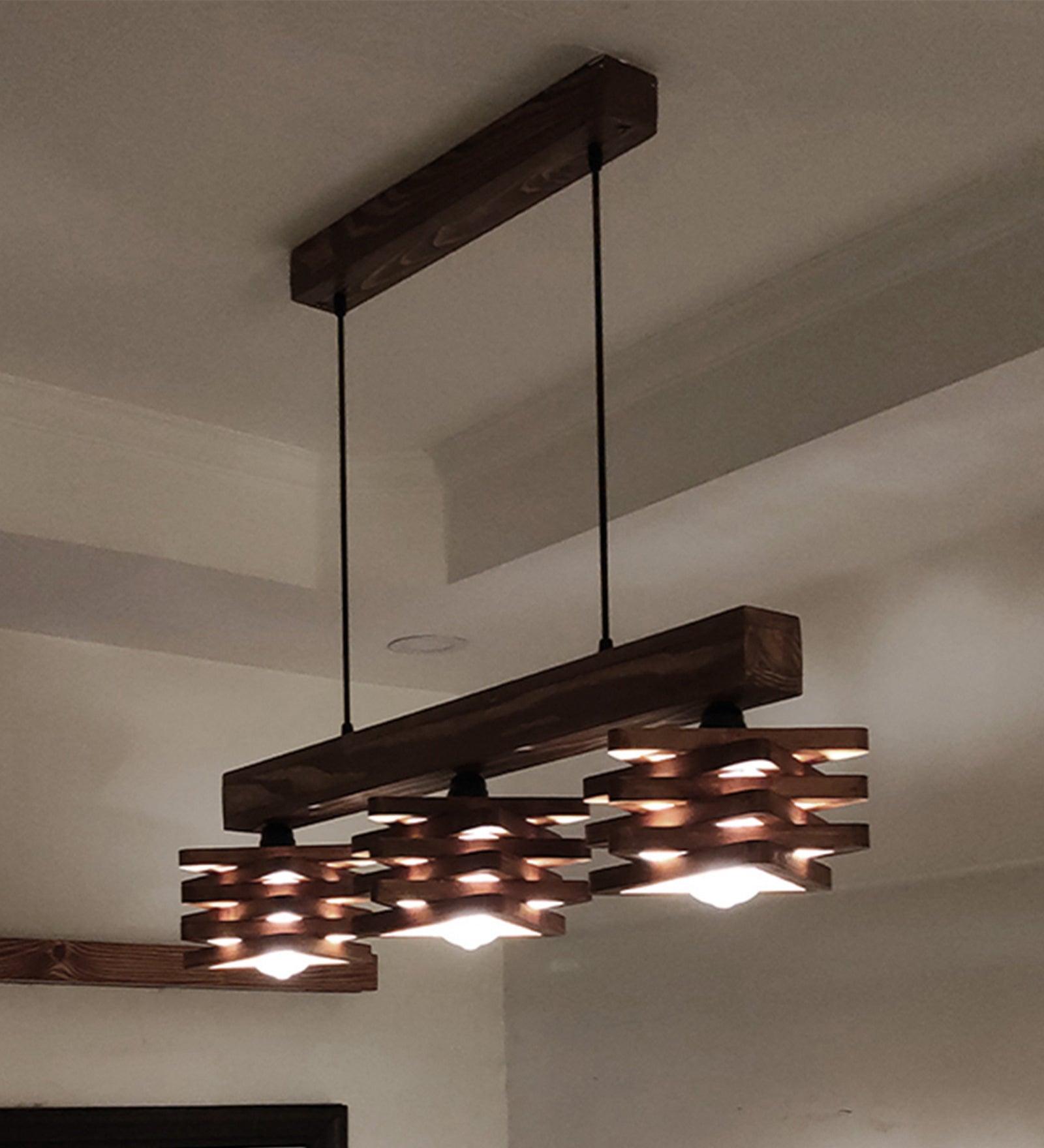 Star Brown Wooden 3 Series Hanging Lamp