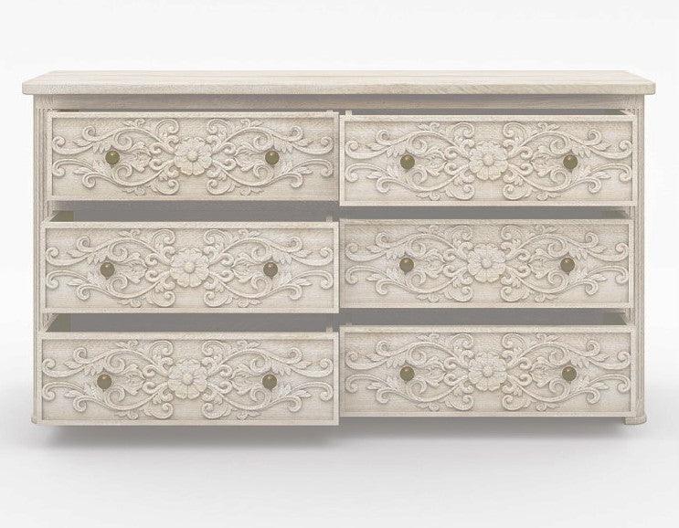 Magna Carved Wooden Chest Of Drawer / Dresser |  Mango Wood