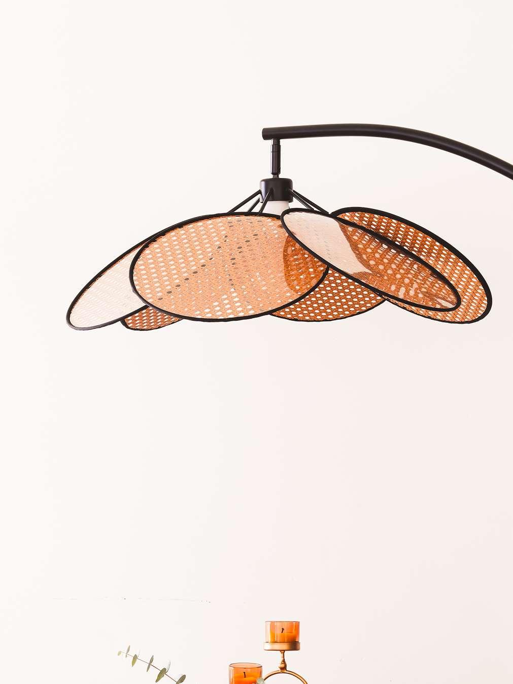 Hanai Designer Floor Lamp | Japanese-Inspired Black Rattan Tall Floor Lamp with LED Light | Modern Standing Lamp for Living Room & Bedroom