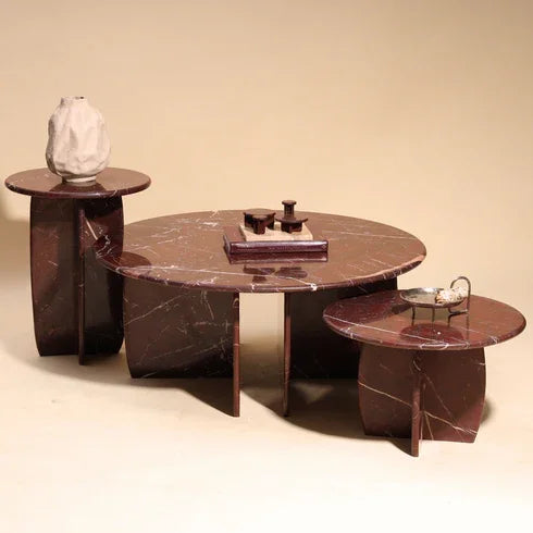 Raio Rosso Marble Coffee Table for Living Room | Luxury Red Marble Center Table