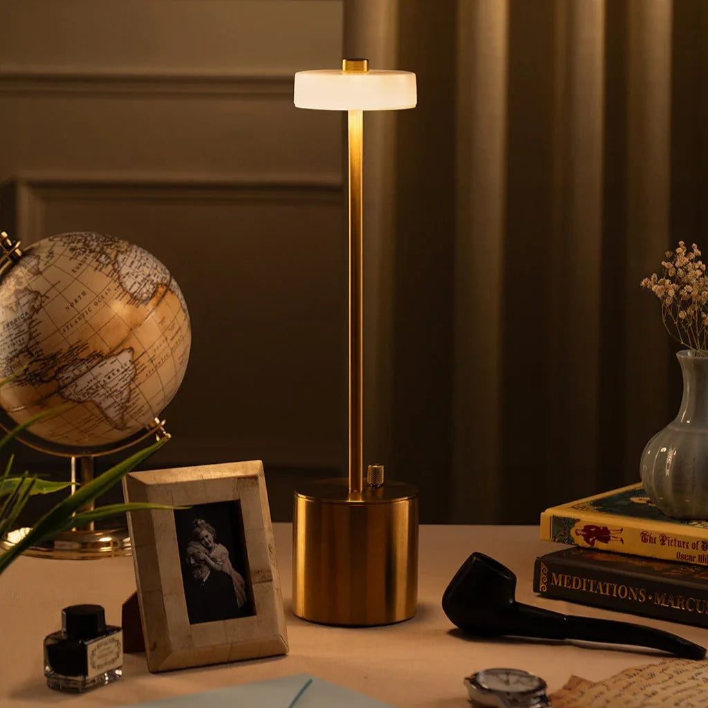 Lior Wireless LED Table Lamp for Living Room | Gold Rechargeable Cordless Lamp with Dimmable Light