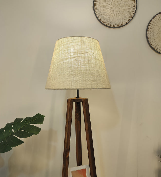 Vantage Wooden Floor Lamp with Beige Fabric Lampshade
