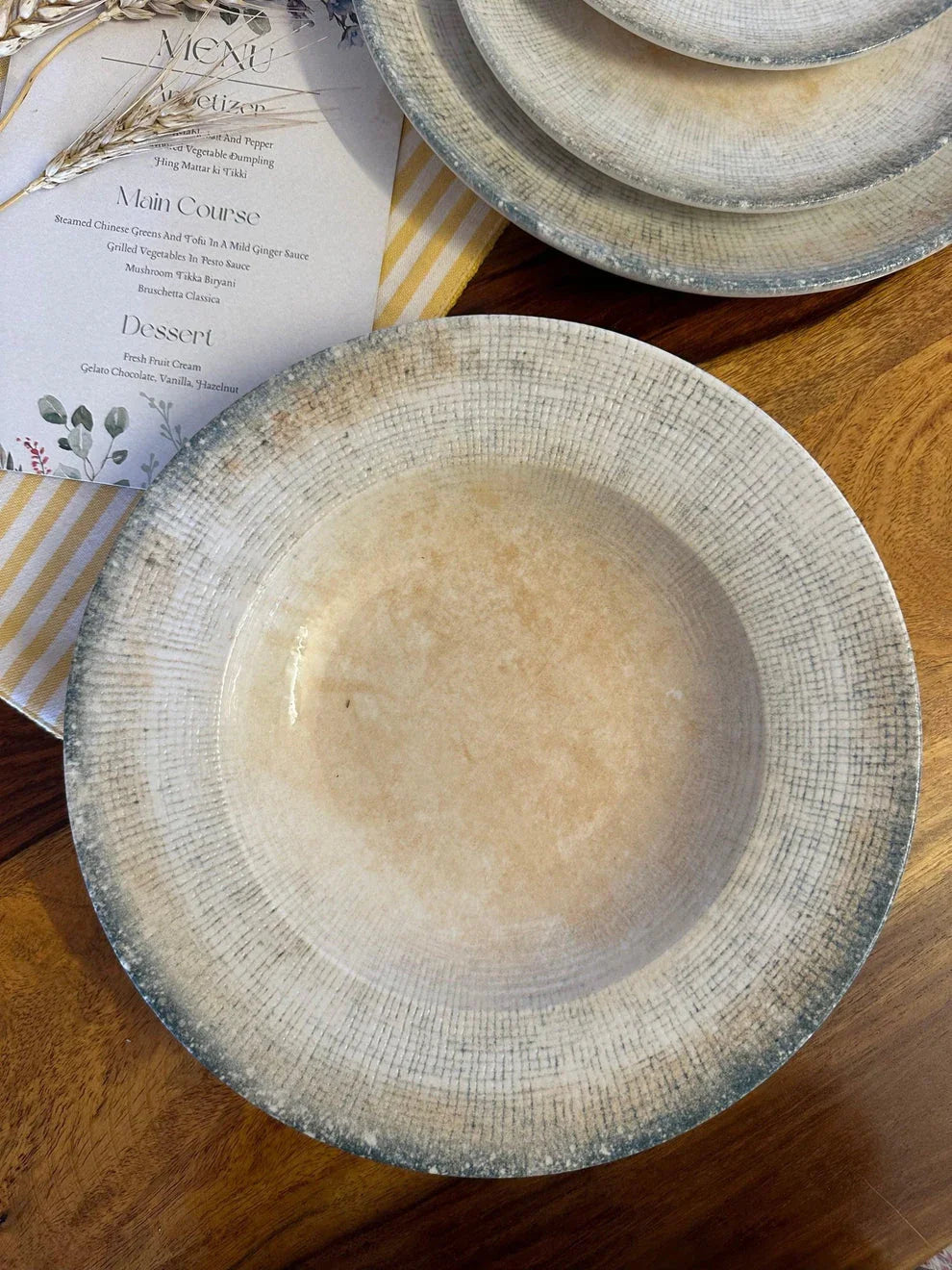 Alacati Pasta Plate - Beige & Turquoise