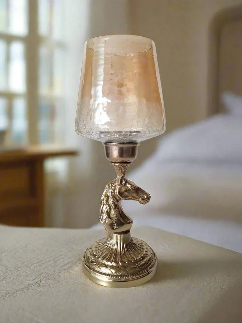 Luxury Horse Head Decorative Candle Holder with Crackle Glass Shade