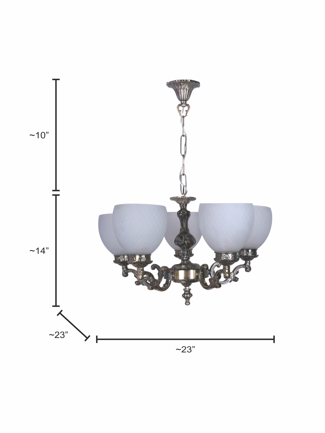 Traditional Ornate Aluminium 5-Lights Frosted Diamond Glass Chandelier