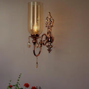 European Copper-Finish Single Light Steel Wall Sconce With Translucent Glass Shade