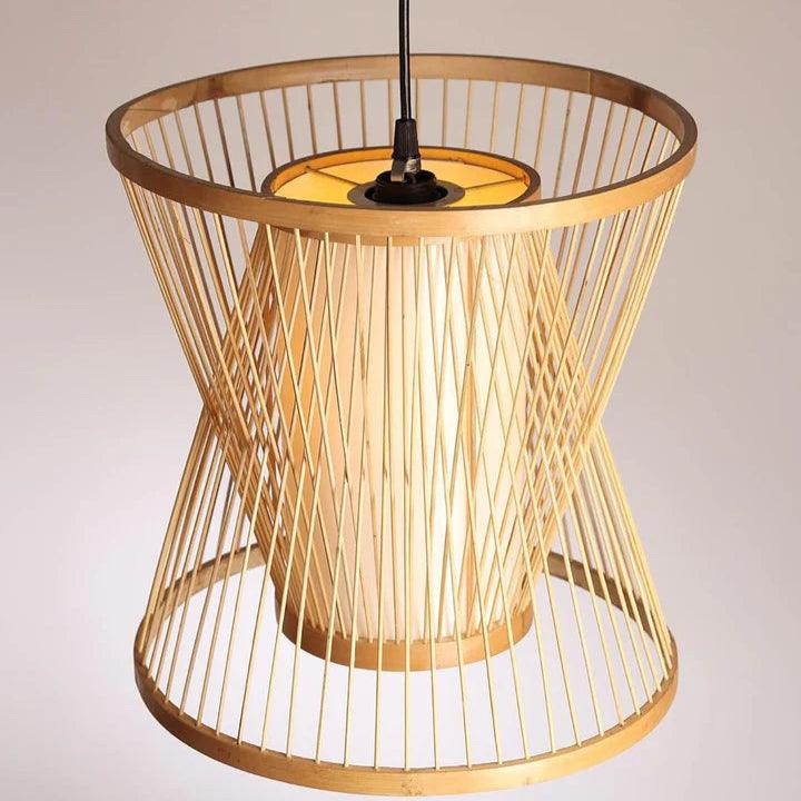 Bamboo Hanging Lamp with Ceramic Base | Cane/Rattan Hanging Light for Living Room, Bedroom & Café Décor