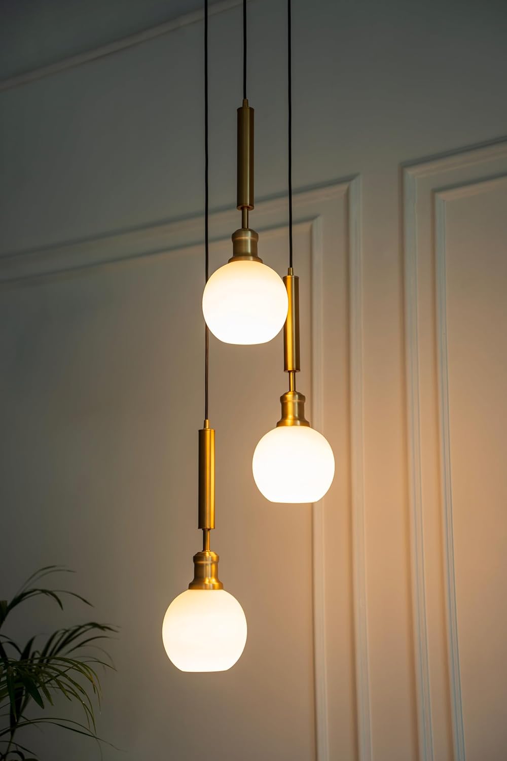 Triple Globe Hanging Pendant Light Antique Brass Finish with Frosted Milky White Glass for Living Room and Home Decoration