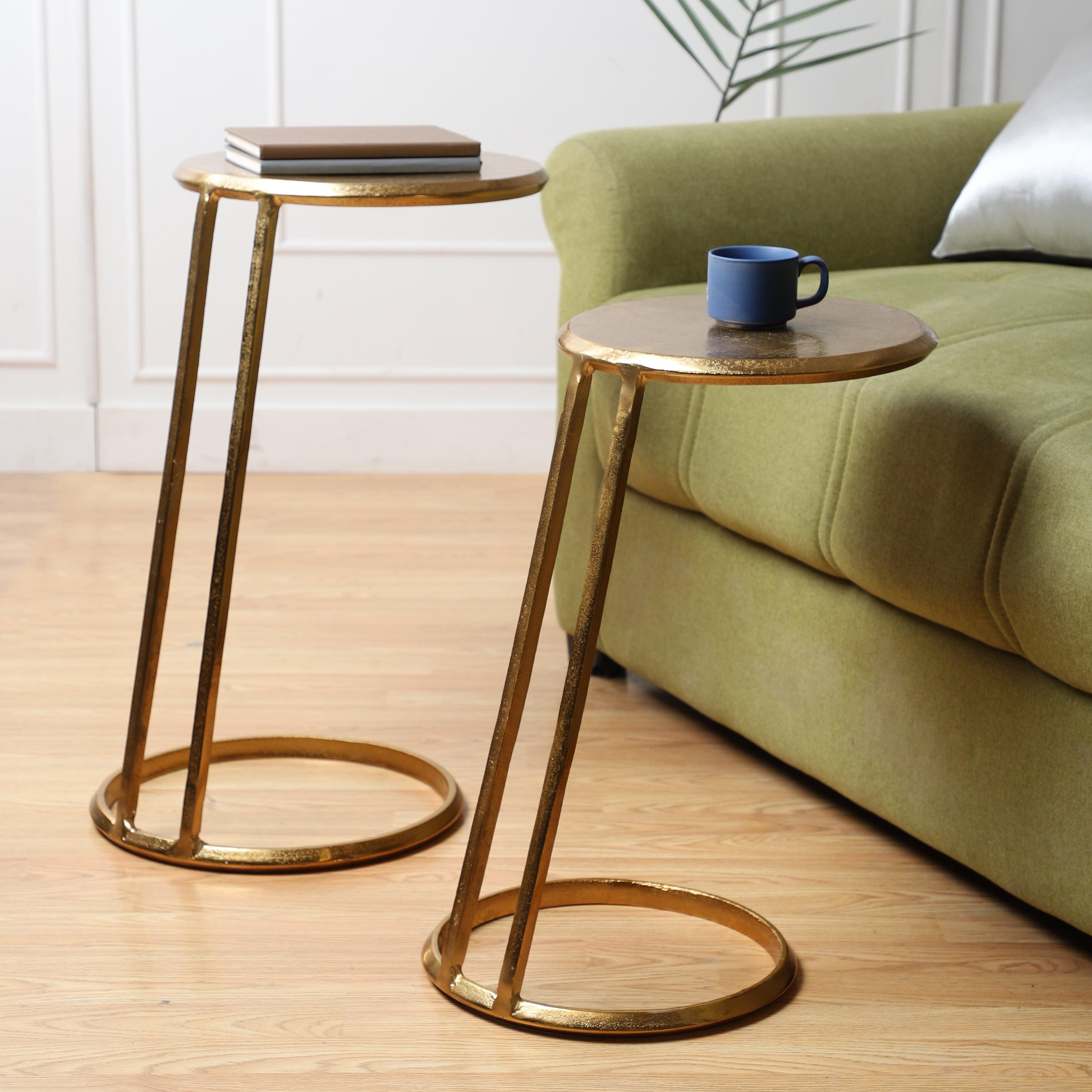 Modern Slanted Nesting Tables | Antique Finish Side Tables for Living Room