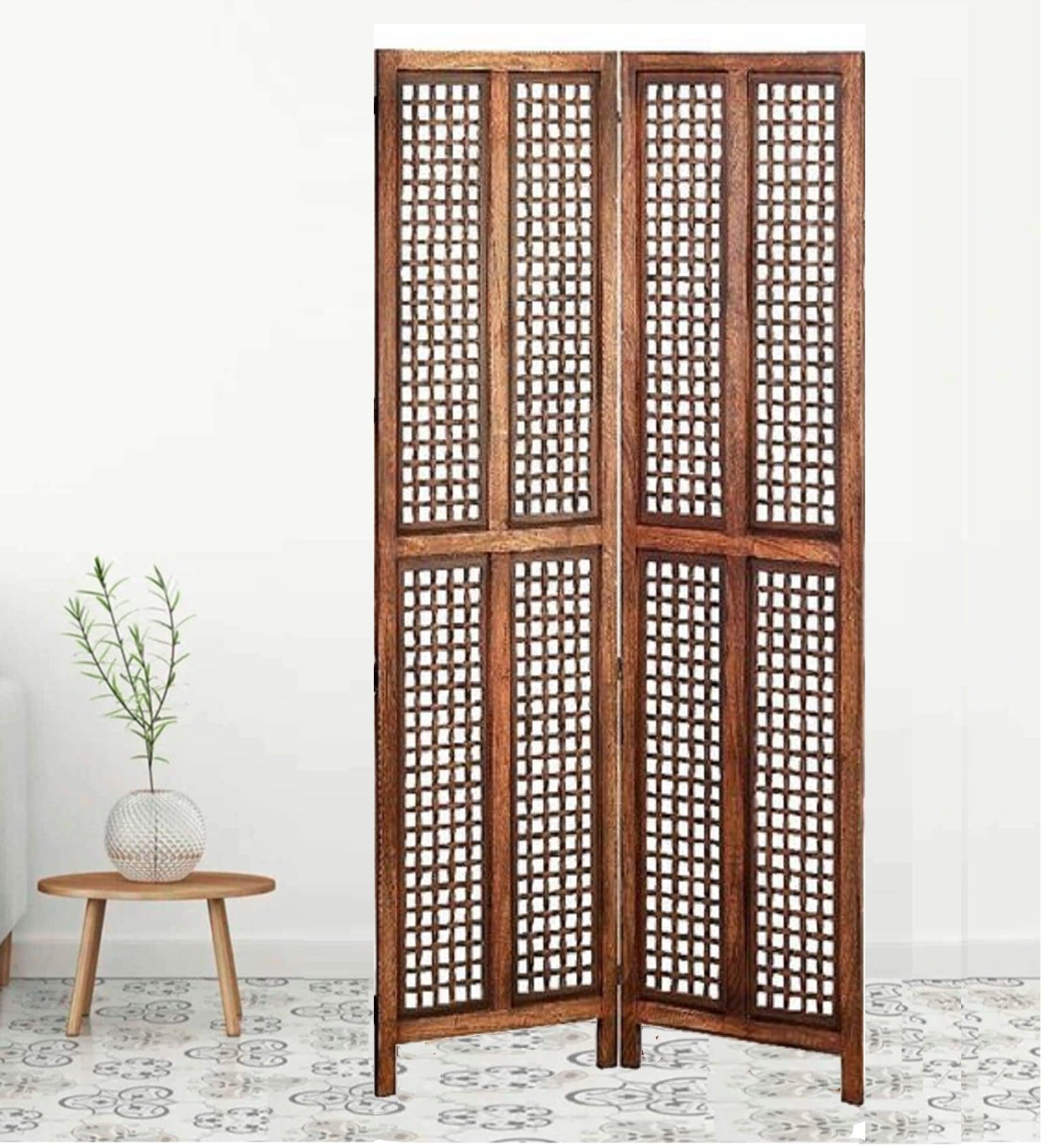 MDF Jali & Mango Wood Room Separator in Folding Style