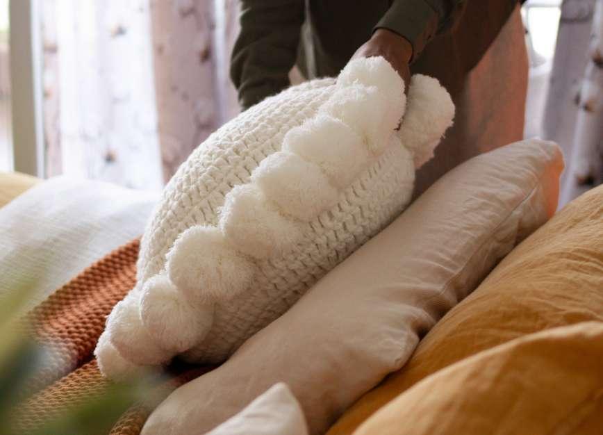 Nimbus Round Cushion | Knitted Wool Decorative Cushion for Sofa, Bed & Chair