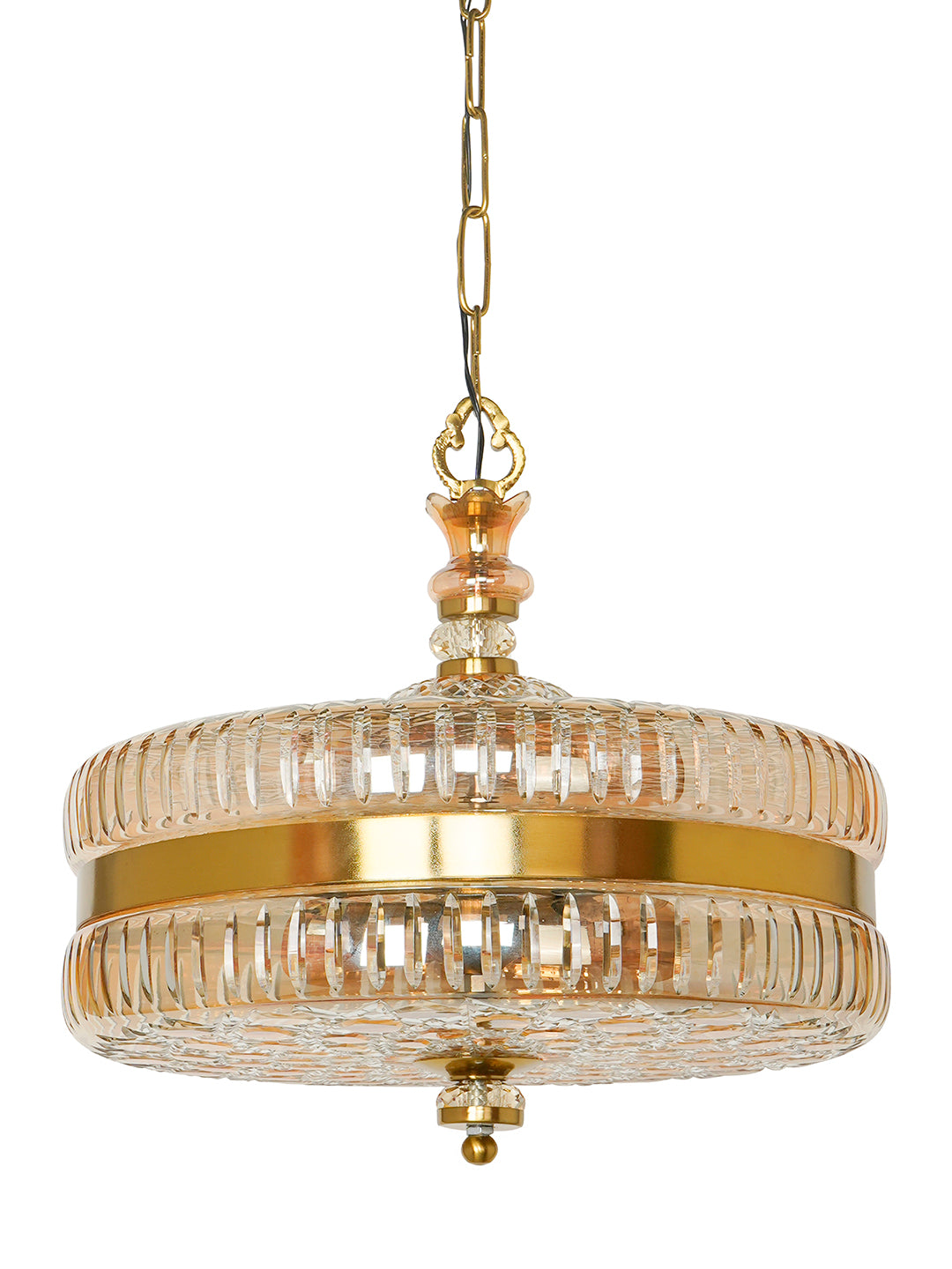 16-Inch Gold Round Hand-Cut Glass Hanging
  Light | Transitional 4-Light Brass Pendant with Golden Luster Finish