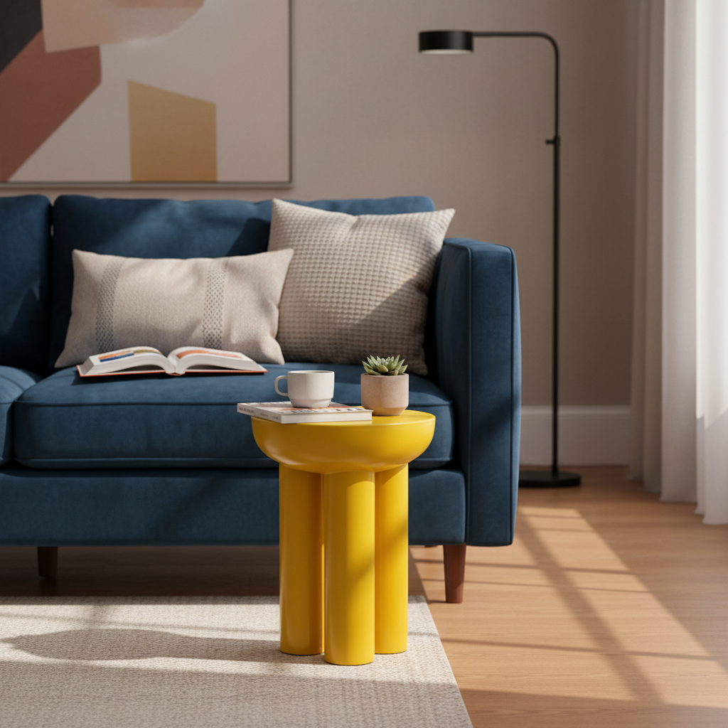 Auric Halo Sunburst Yellow Iron Pedestal Table – Modern Round Side Table