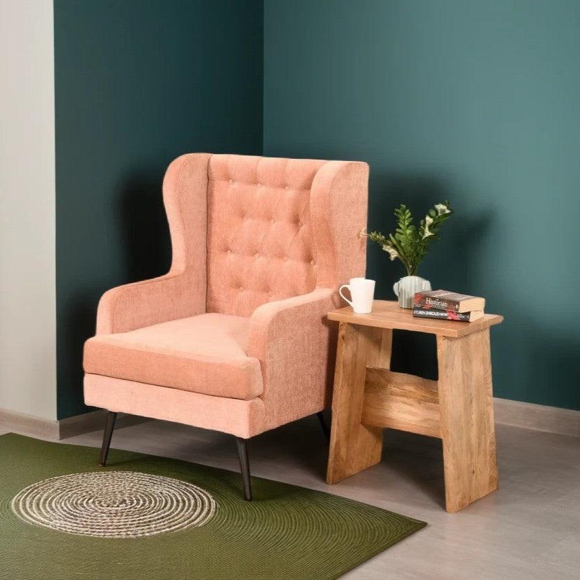 Pearl Wing Chair | Plush Rose Lounge Chair for Living Room & Study | Comfortable Chair