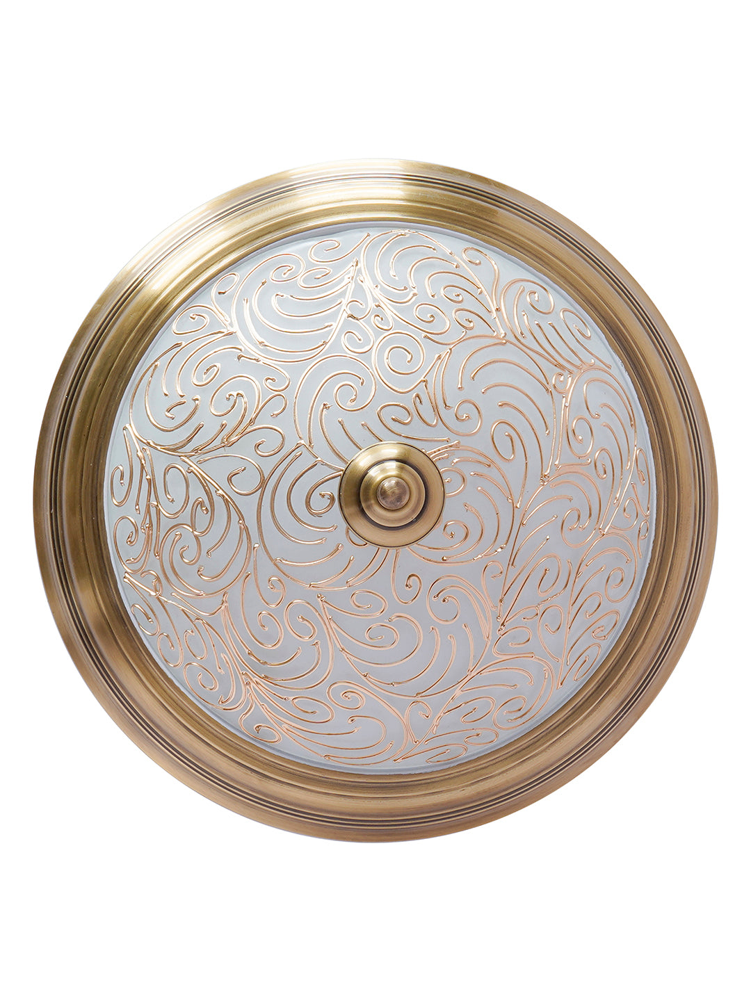 Antique Brass Flush Ceiling Light with
  Hand-Painted Frosted Glass