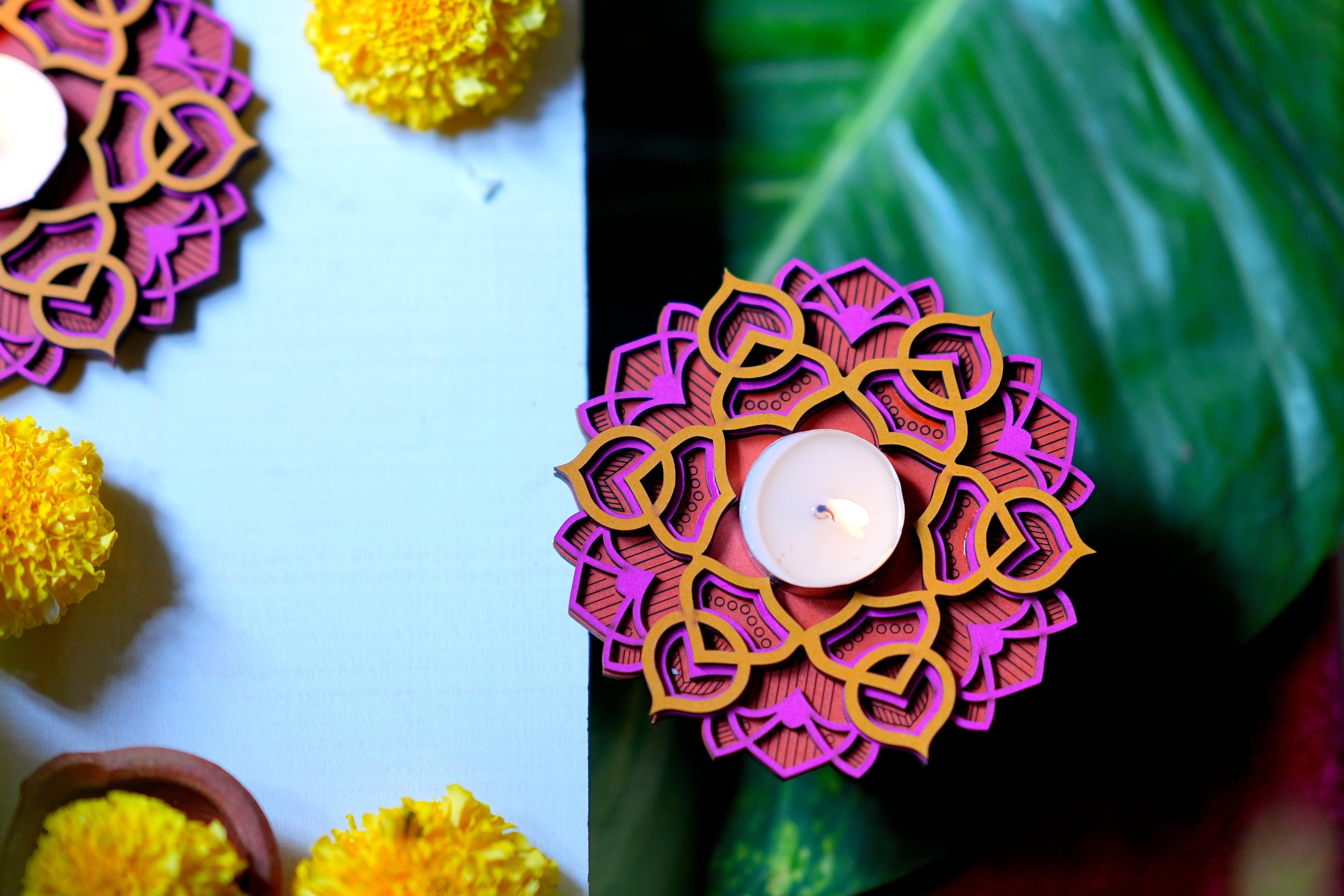 Marigold Decorative Tealights for Office Decor | Candle Holder for Table Decor - BUY 1 GET 1 FREE