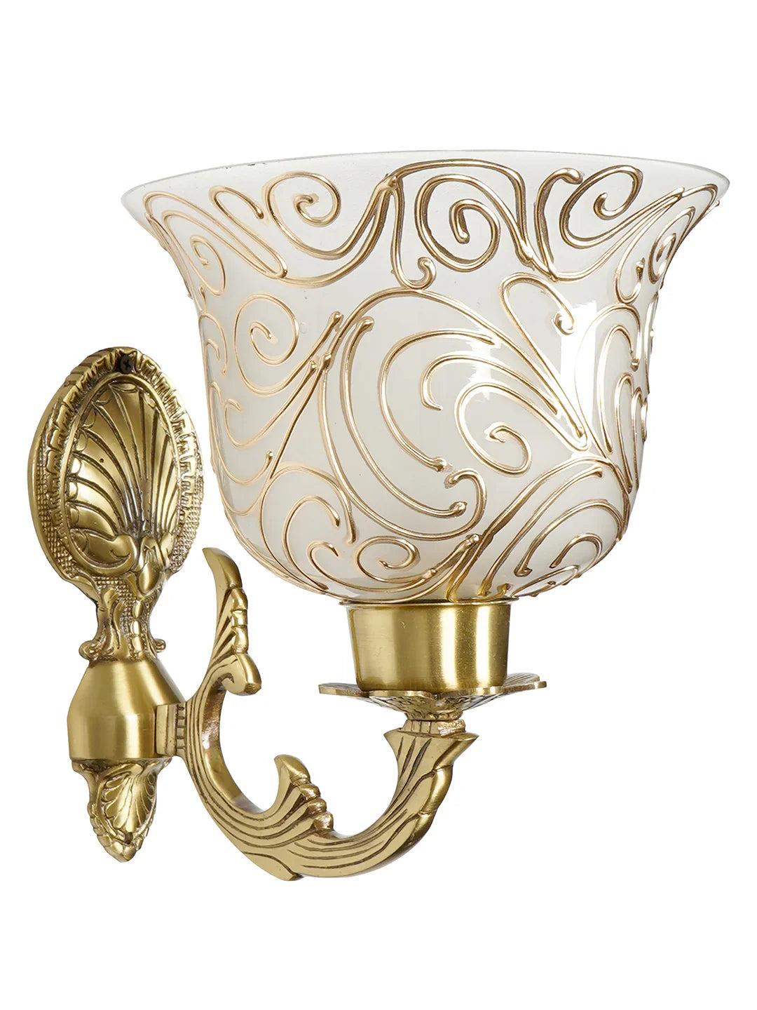Traditional Antique Brass Wall Light with Frosted Glass Shades with Jaipuri designing on glass