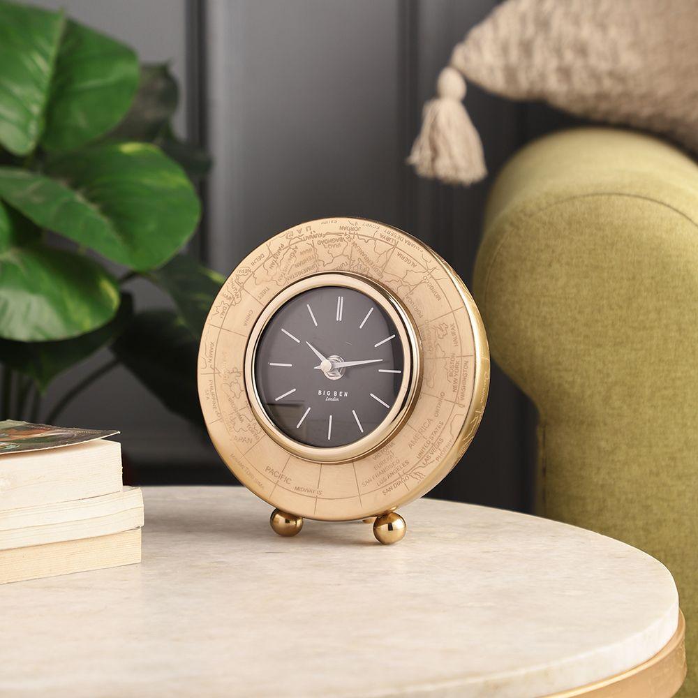 Buy Table Clock - Metallic Round Side Table World Clock For Bedroom & Study Room Decor by De Maison Decor on IKIRU online store