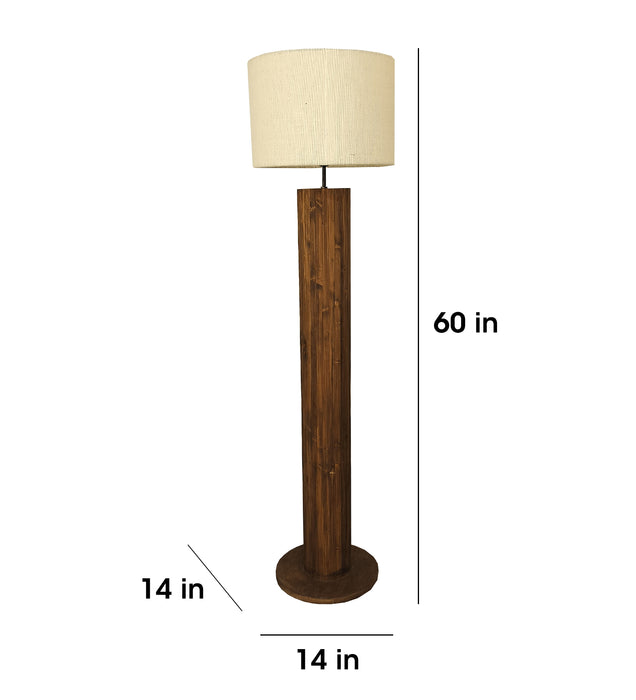 Cedar Wooden Floor Lamp With Beige Fabric Lampshade
