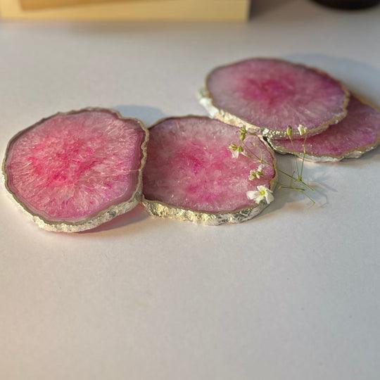 Crystal Agate Coaster With Silver Plated