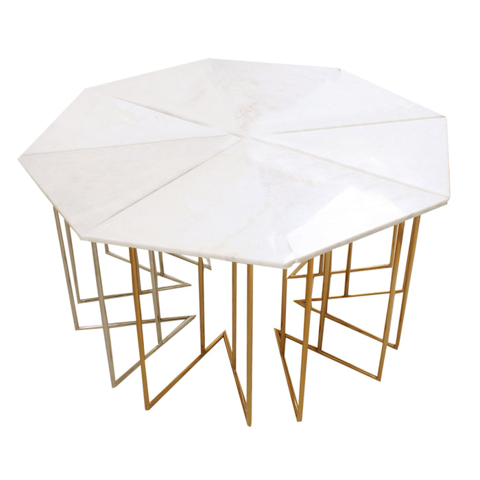 Marbled Steel Triangle Nesting Tables In Shiny Gold Nickel Finish 2 Pcs Set