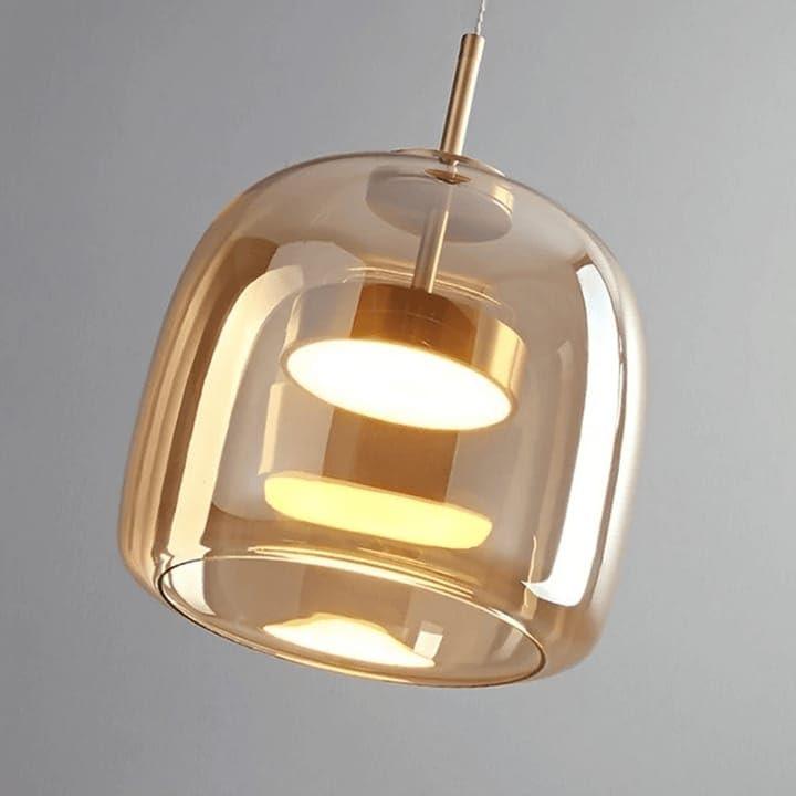 LED Gold Finish Amber Glass Bedside Pendant/Hanging Light Ceiling Lamp Lighting Fixture - Tricolour Light (White, Warm White, Natural White)